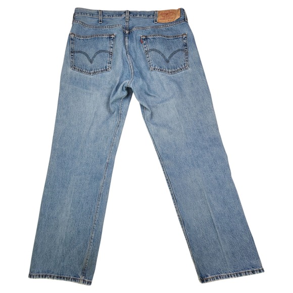 Vintage Levi's 501 W38 L30 Straight Leg Denim Jeans Light Wash 90s Distressed - Picture 2 of 12